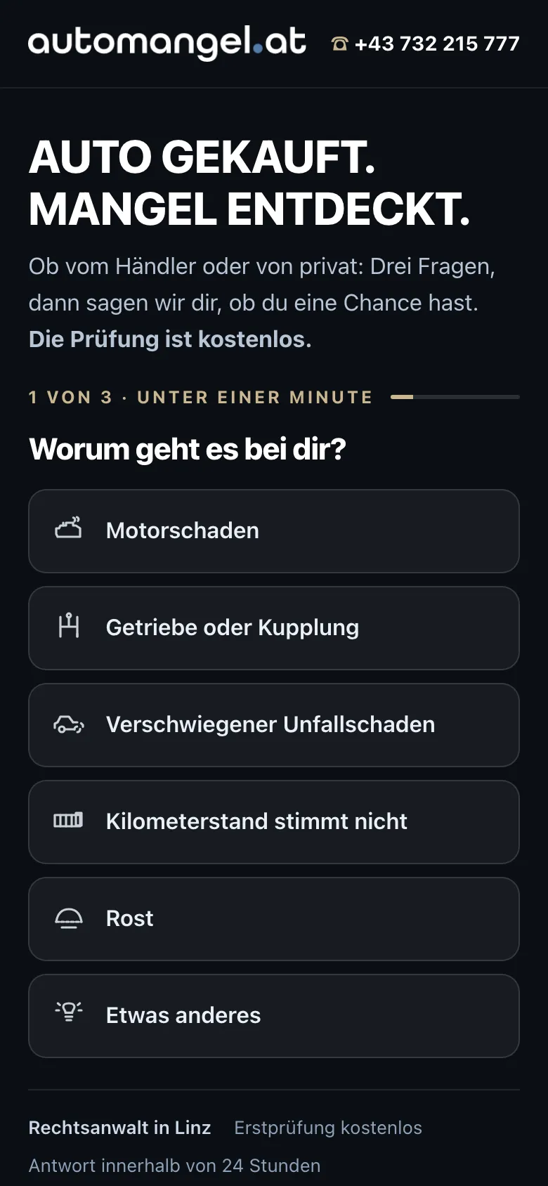 Startseite von automangel.at am Handy