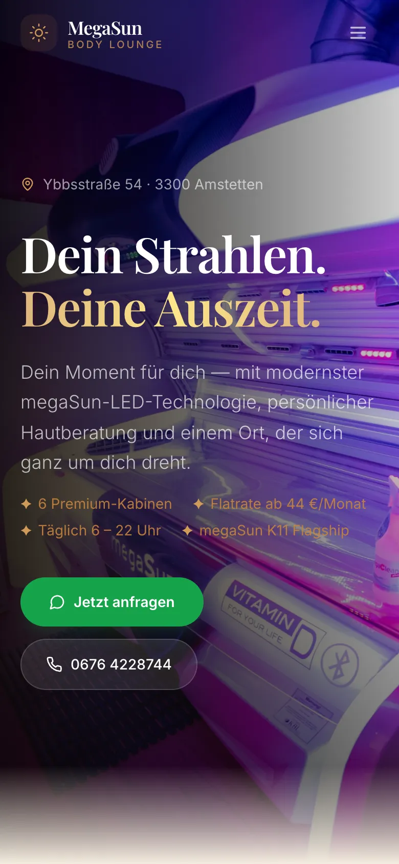 Startseite von megasun-amstetten.at am Handy