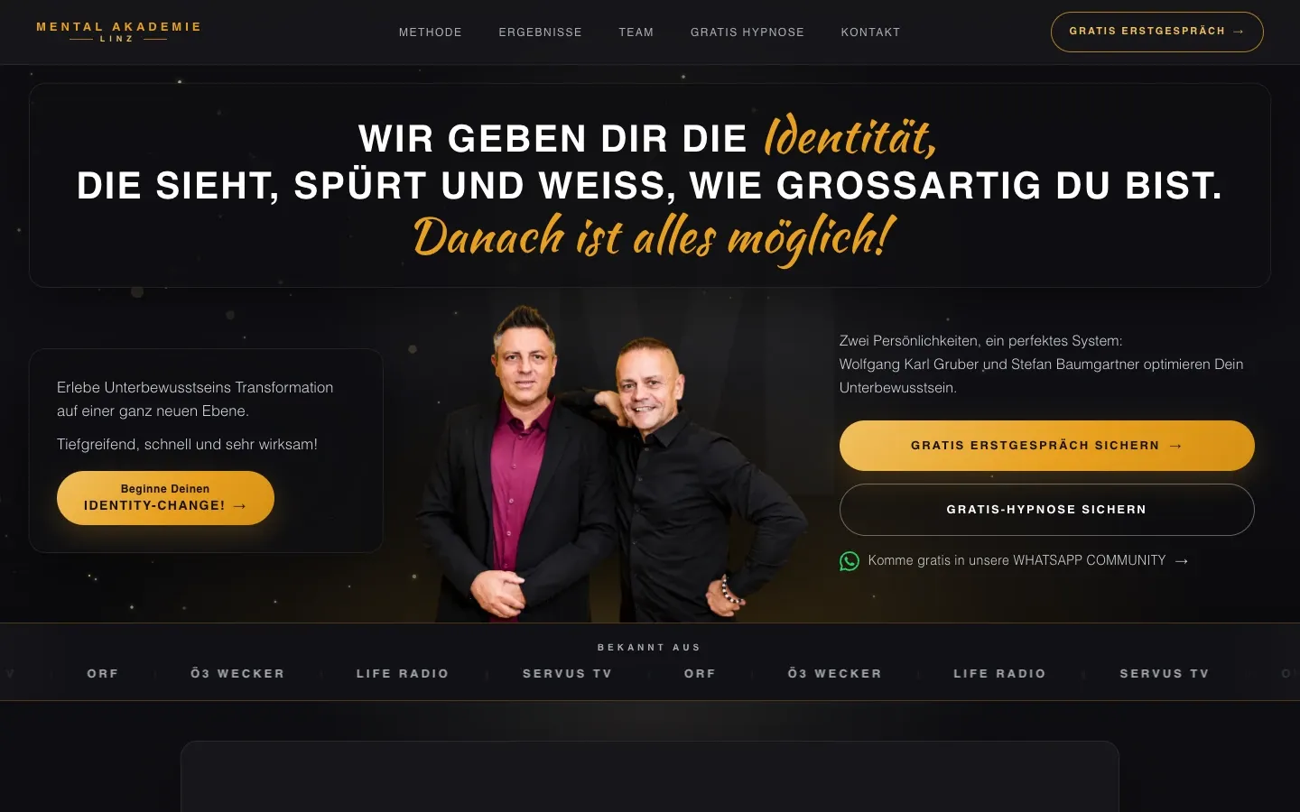 Startseite von mentalakademielinz.com, Website für eine Coaching-Akademie in Linz